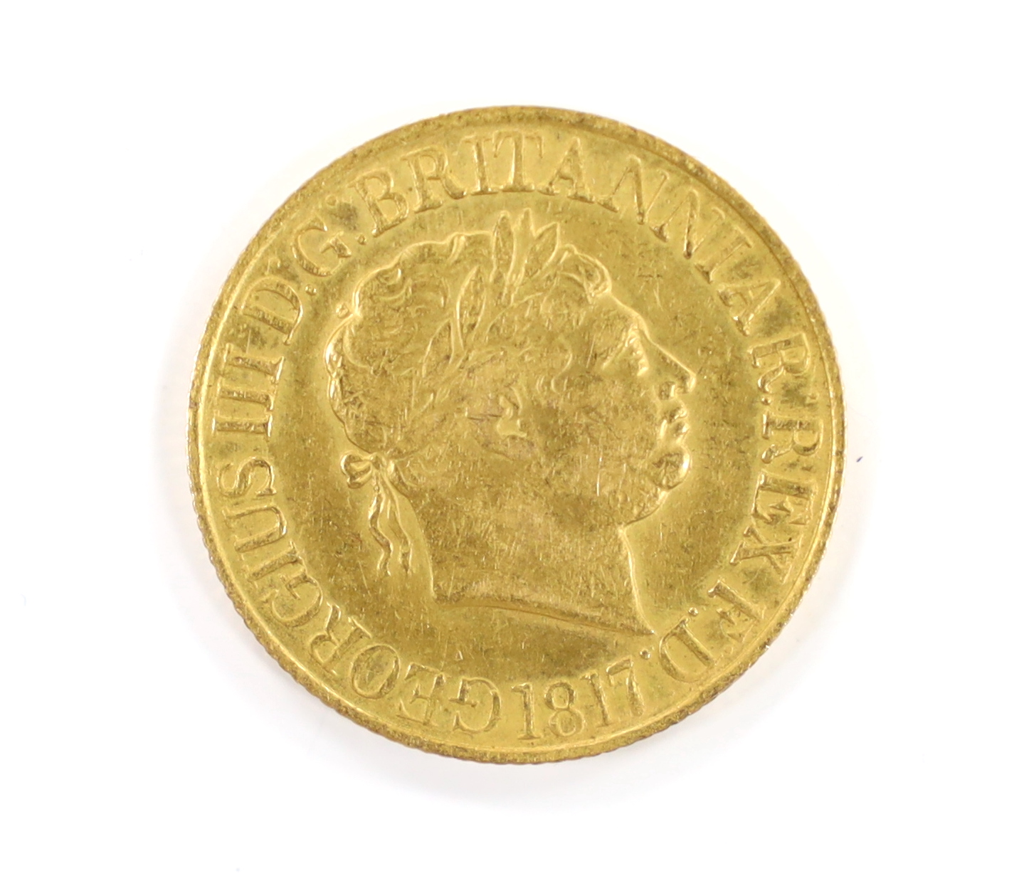 British gold coins, George III gold sovereign 1817 (S3785), about VF